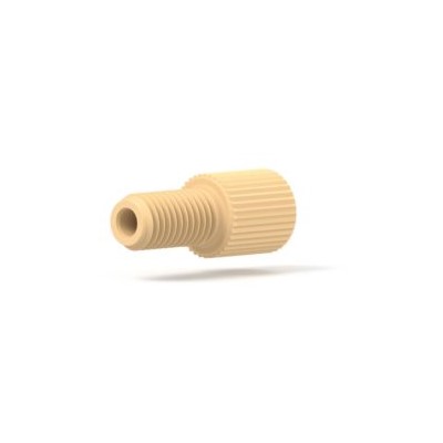 Upchurch Scientific Flangeless Male Nut for for 1/16 inch OD Tubing, 1/4-28 Flat-Bottom, Standard Knurl, Delrin, Cream, Single - P-204 - Click Image to Close